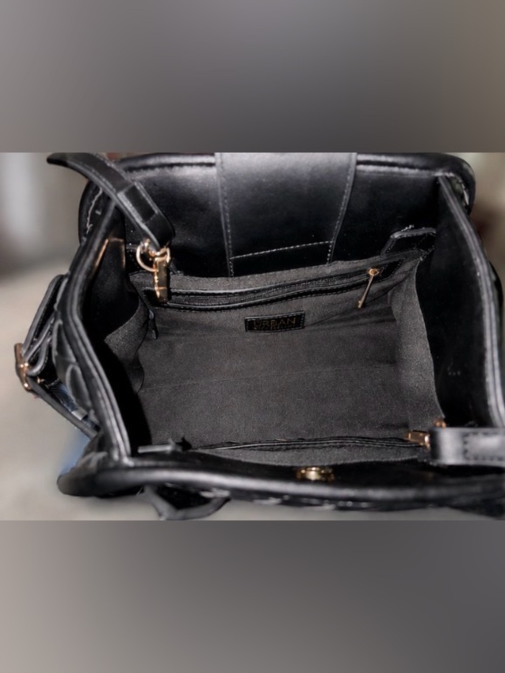 Woven Faux Leather Satchel Top Handle Crossbody Bag Black Minimalist Like New - Picture 3 of 11